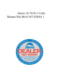 Sierra 18-7618-1 Carb-Reman Nla Mc#1347-8289A 1