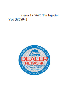 Sierra 18-7685 Tbi Injector Vp# 3858941