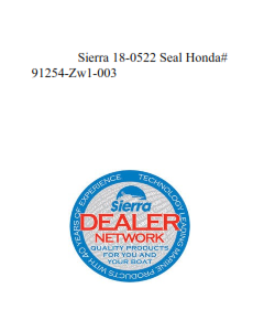 Sierra 18-0522 Seal Honda# 91254-Zw1-003