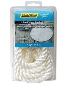 Seachoice 42551 Nylon Dock Line Wh 1/2X15 Clam